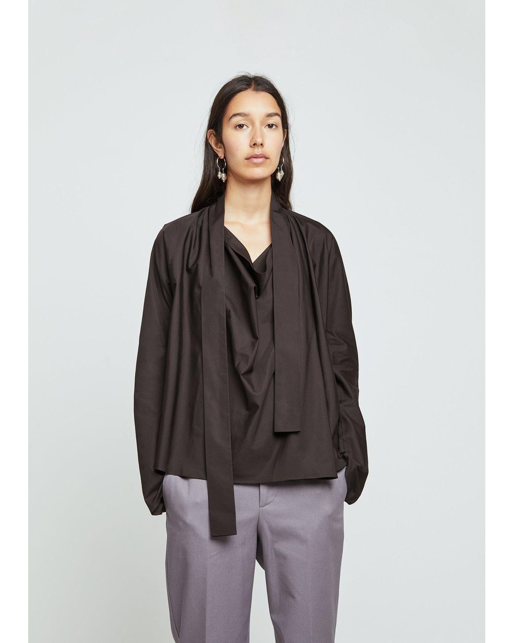 Lemaire Lemaire Poplin Tie Front Blouse Brown Size ONE SIZE - 1 Thumbnail