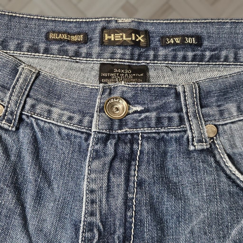 Denime Helix Relaxed Boot Jeans Mens 34x30 Medium Wash Distressed Embroidered Denim Jeans Bootcut Mens 34 Blue Distressed Embroidered Denim Jeans Size US 34 / EU 50 - 1 Thumbnail