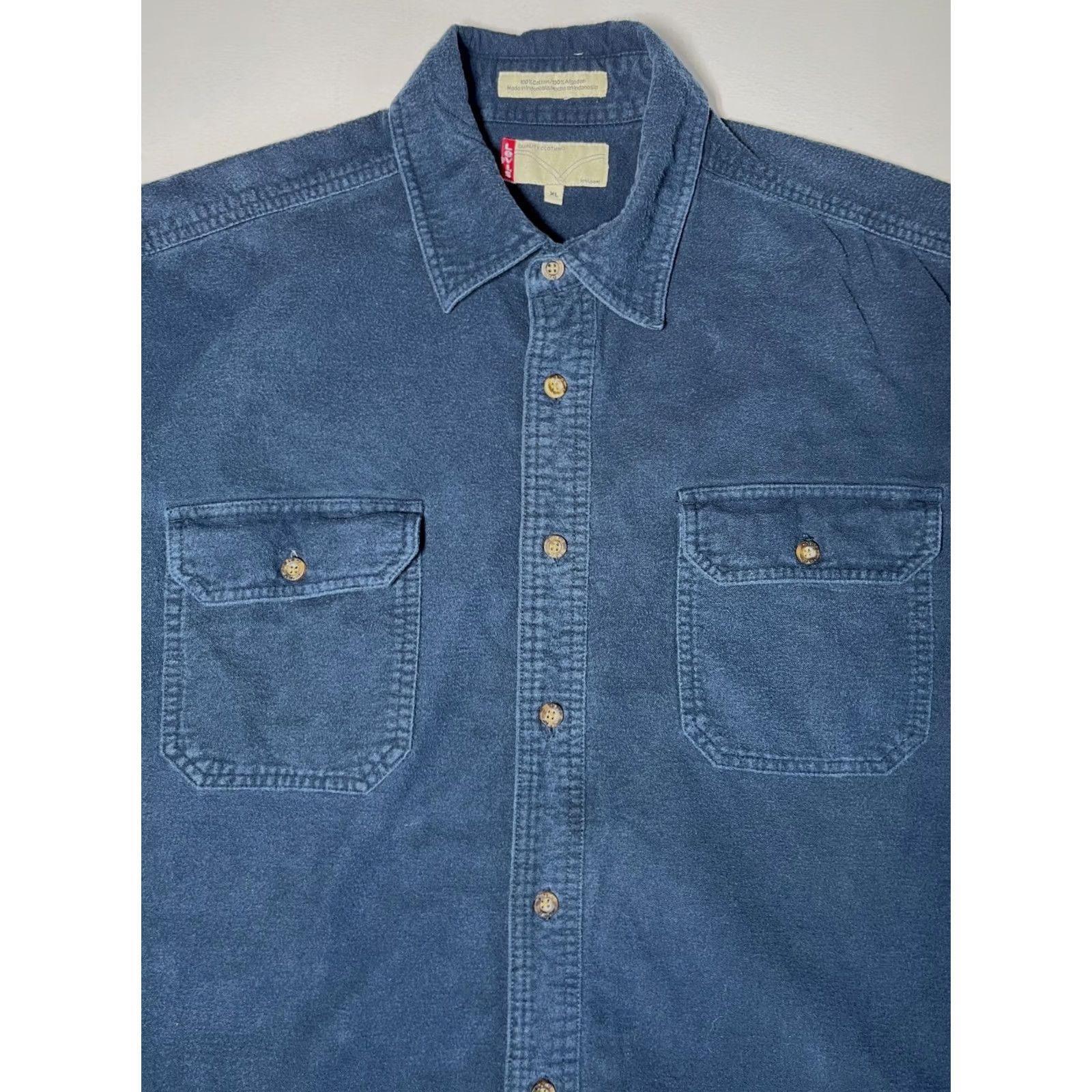 Levi's VINTAGE Levi's Shirt Chamois Flannel Button-Up Navy XL Men's 90s Classic Outdoor Pockets Size US XL / EU 56 / 4 - 4 Thumbnail