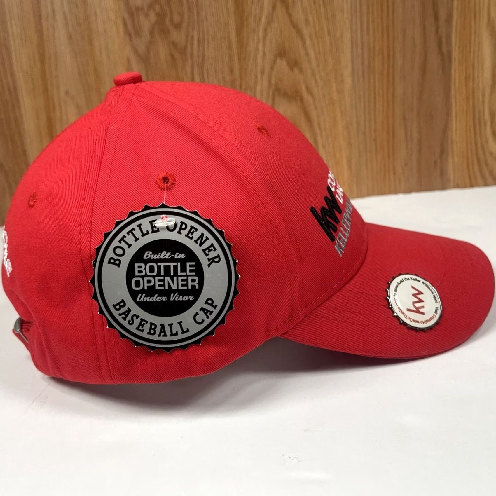 Vintage 360 HeadGear Baseball Cap Hat Adjustable Red with Built In Bottle Opener Under Visor Mens Adults Cap Size ONE SIZE - 6 Thumbnail