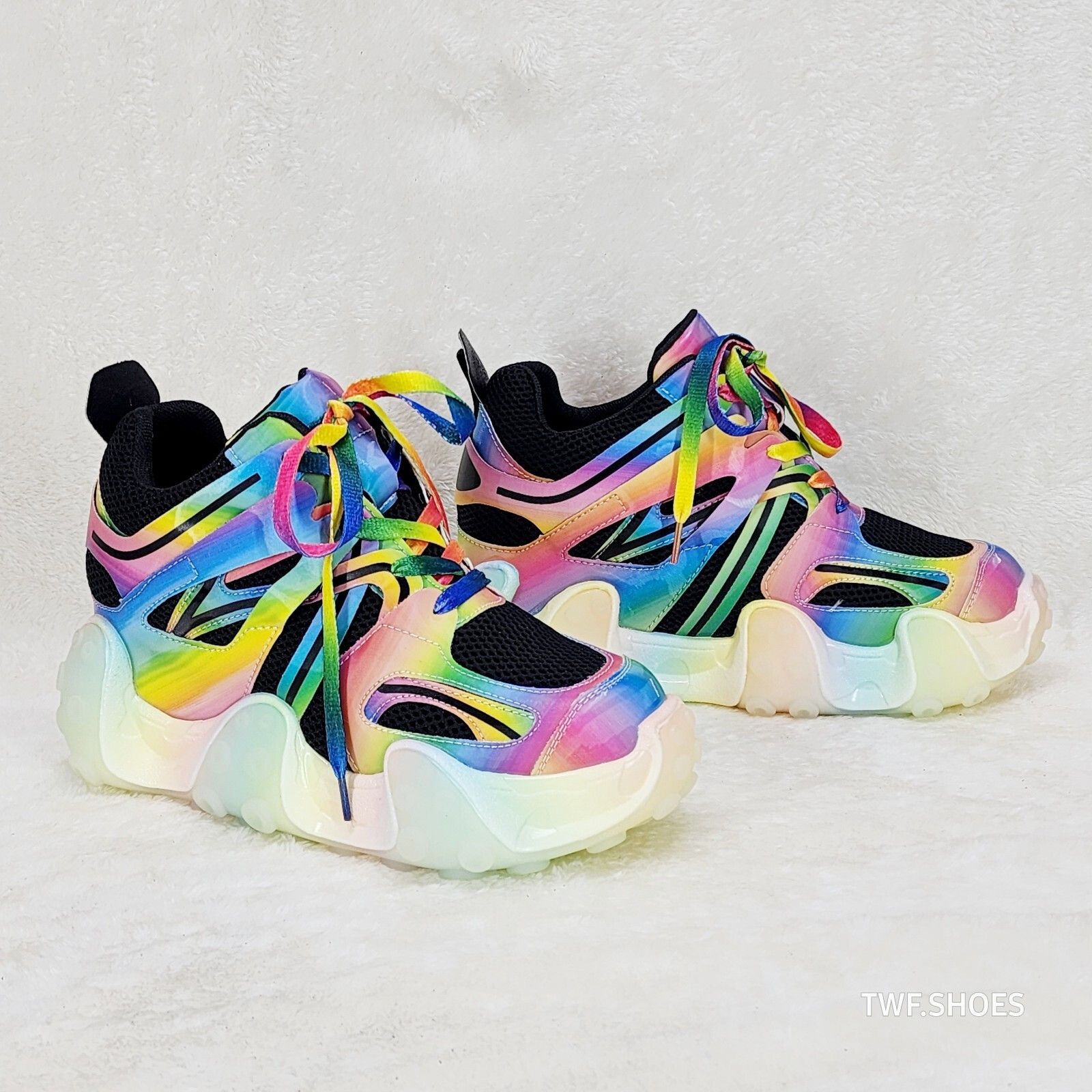 Other Anthony Wang Alien Black & Rainbow Hidden Wedge Platform Sne Size US 8.5 / IT 38.5 - 3 Thumbnail