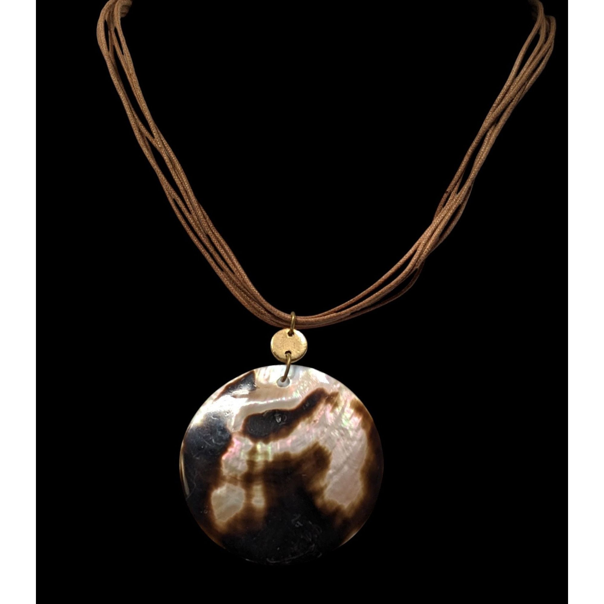 Other Bohemian Shell Pendant Necklace Brown And Cream On Tan Cord Size ONE SIZE - 2 Thumbnail