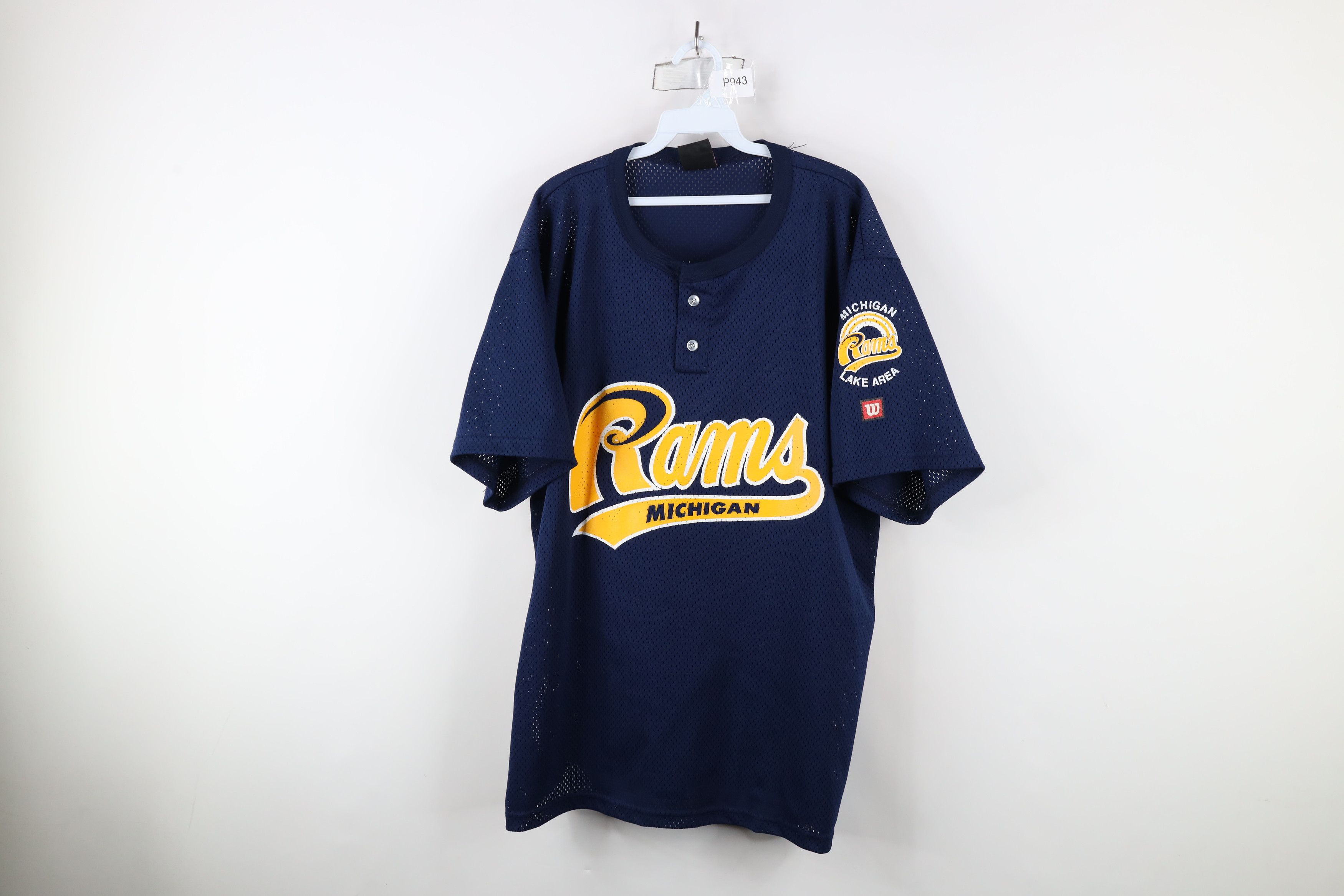 Vintage Vintage 90s Michigan Rams Mesh Henley Baseball Jersey Blue Size US XXL / EU 58 / 5 - 1 Thumbnail