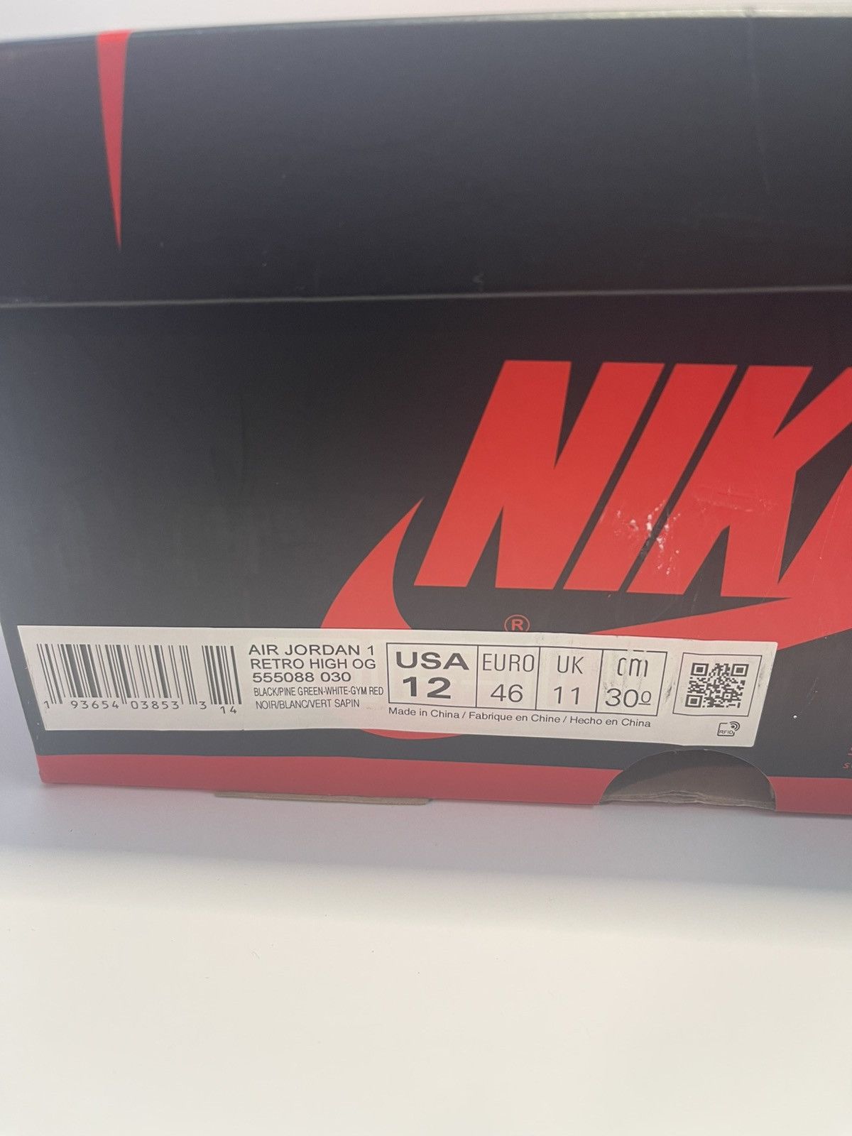 Nike Air Jordan 1 Retro High OG, Black, Green, & White 555088 030 Size US 12 / EU 45 - 16 Thumbnail