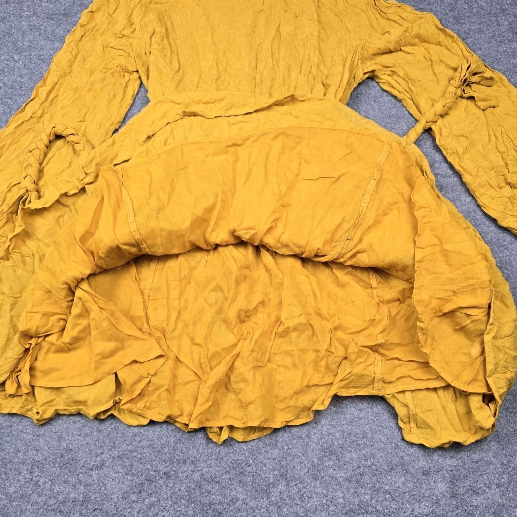 Vintage Eloquii Dress Womens Yellow Boho Fit & Flare Belted Ruffle Mini Long Sleeve 16 Size XXL / US 16-18 / IT 52-54 - 5 Thumbnail
