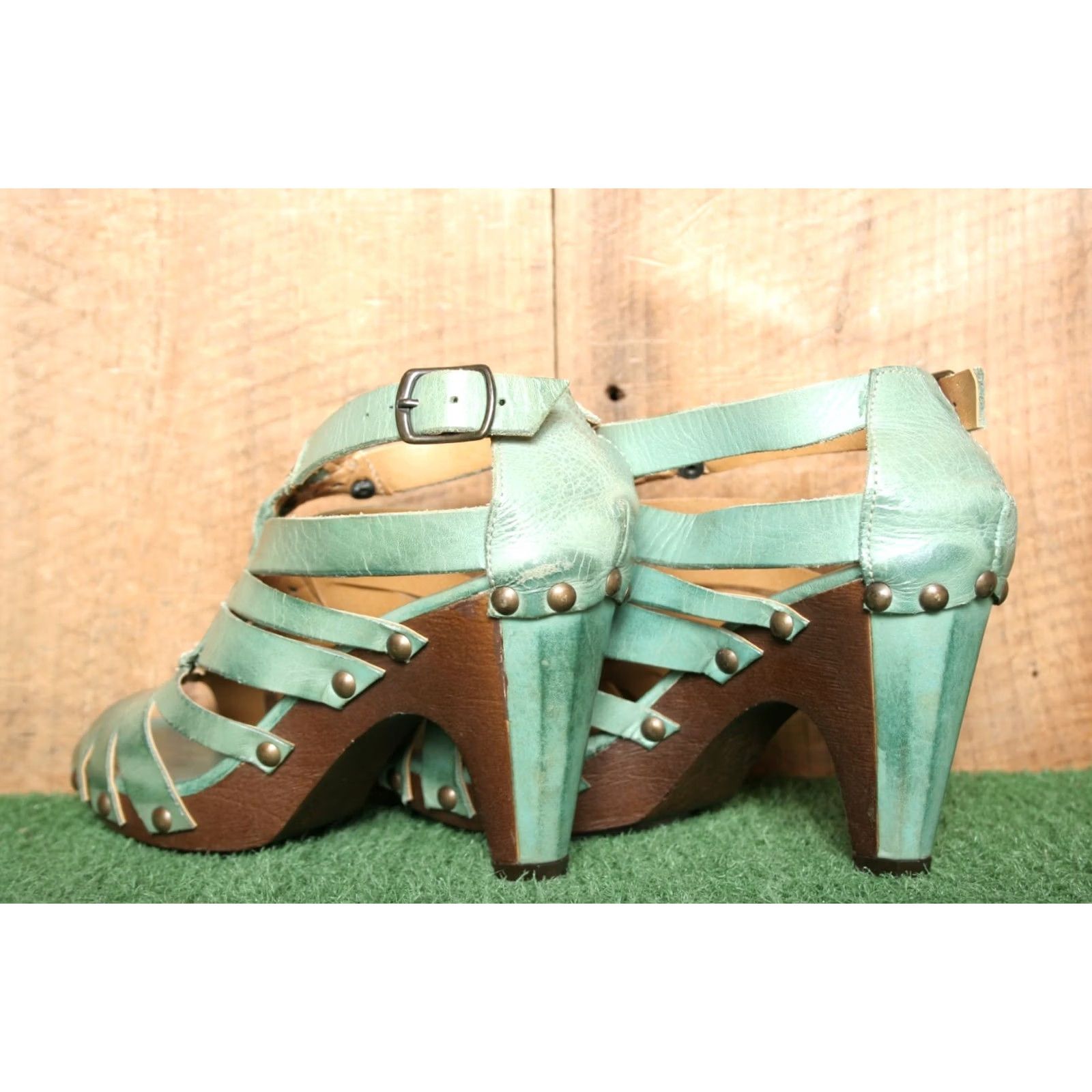 Bed Stu BED STU Seafoam Blue Gladiator Sandals High Heel Peep Toe Buckle 6 Women Leather Sandal Size 6_Blue 3-3.9in Gladiator Women Sandal Size 6 Size US 6 / IT 36 - 3 Thumbnail