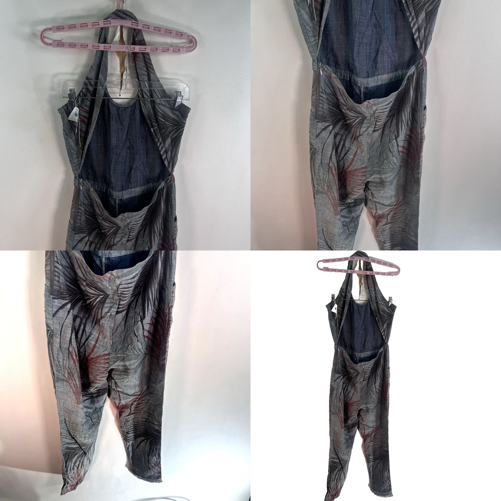 Anthropologie VINTAGE Anthropologie Level 99 Women's Jumpsuit S Gray Floral Linen Blend Sleeveless Cropped Casual Summer Spring Fall Size 28" / US 6 / IT 42 - 8 Thumbnail