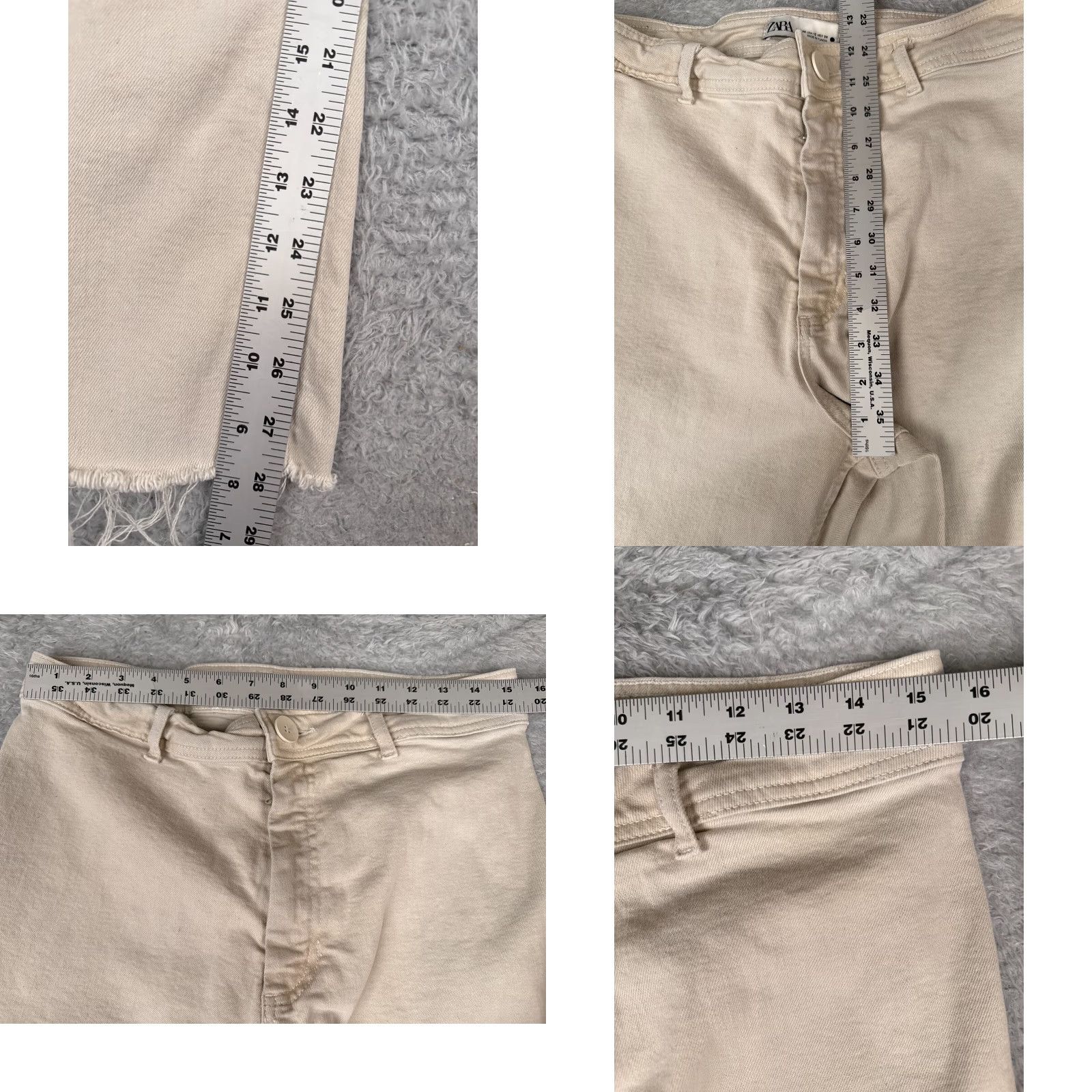Zara Zara Jeans Womens Jeans Beige Denim Wide-Leg High Rise 32x28 Regular 5-Pocket Design Distressed Comfort Stretch Size 34" / US 12 / IT 48 - 8 Thumbnail