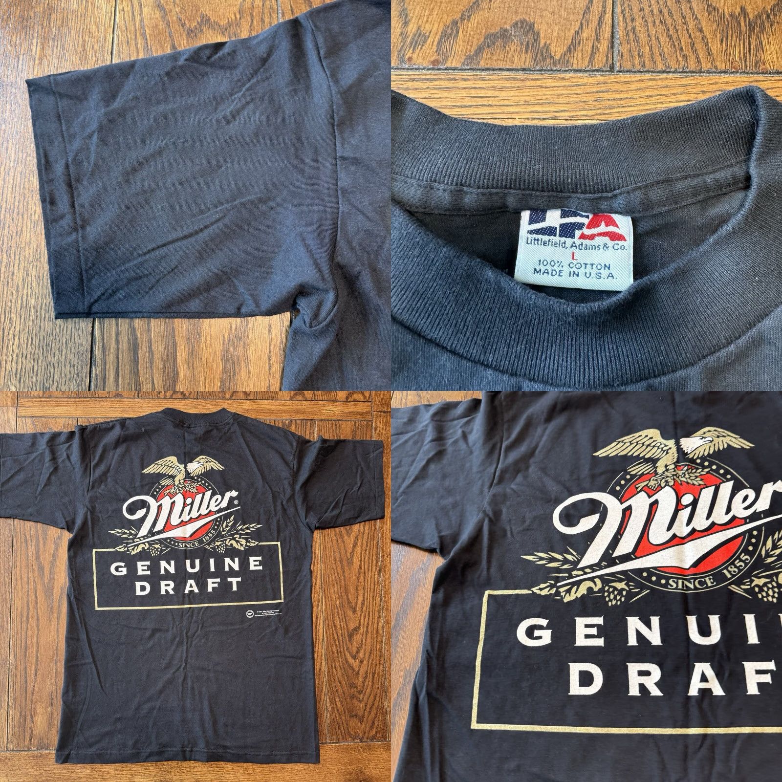 Fruit Of The Loom VINTAGE Miller Genuine Draft T-Shirt Logo Graphic Tee Unisex Adults 90s Black MGD USA 100% Cotton Short Sleeve Size L Size US L / EU 52-54 / 3 - 8 Thumbnail