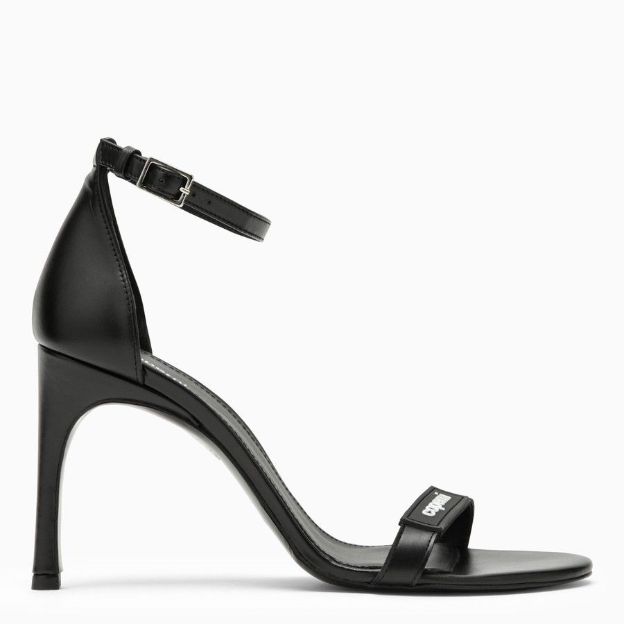image of Coperni O1D2Blof0224 High Black Leather Sandal With Logo In Black, Women's (Size 8)