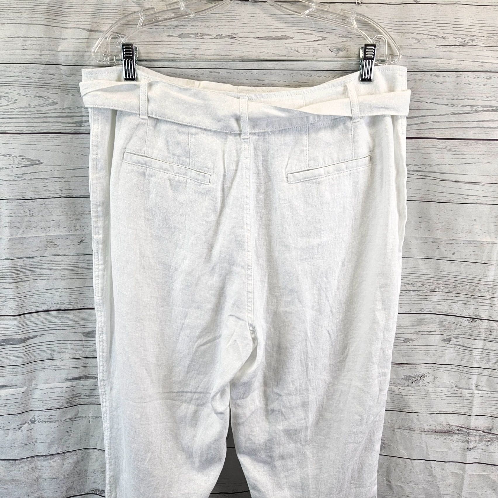Ralph Lauren Lauren Ralph Lauren Womens Linen Cropped Pants Sz 14 White High Rise Belted Size 36" / US 14 / IT 50 - 4 Thumbnail