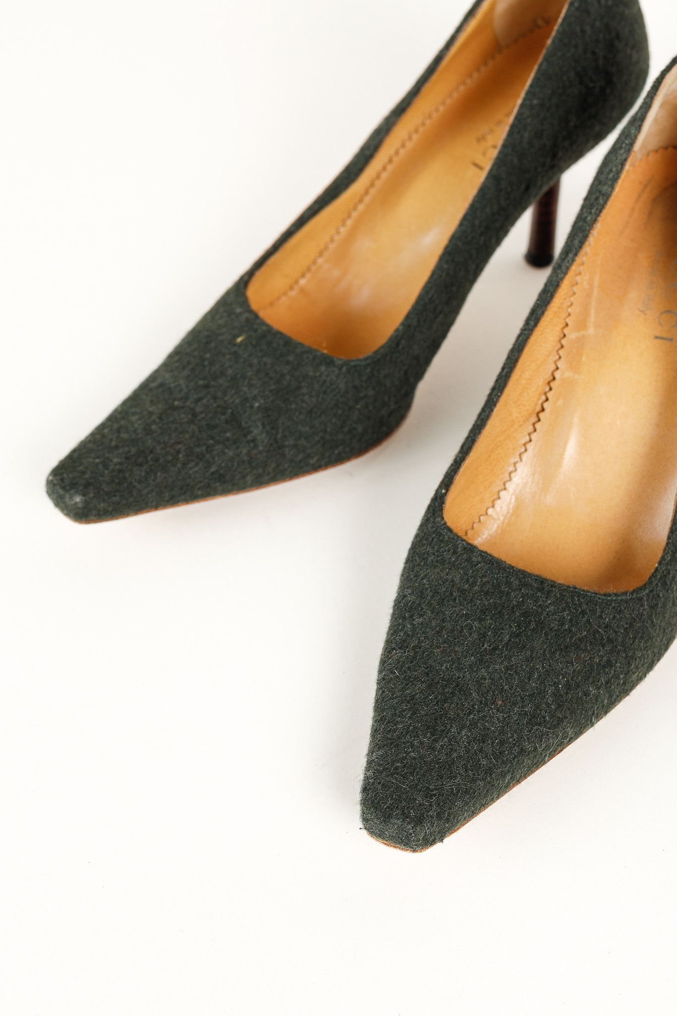 Gucci × Tom Ford Gucci Tom Ford Era Green Wool Pointed-Toe Heels Size US 7.5 / IT 37.5 - 6 Thumbnail
