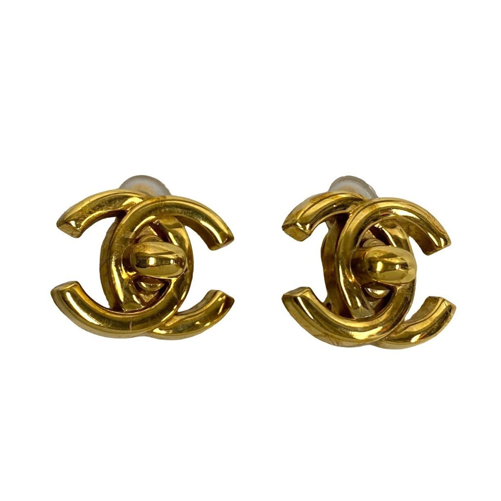 image of Chanel 96P Coco Mark Turnlock Motif Earrings Gold 72416, Women's
