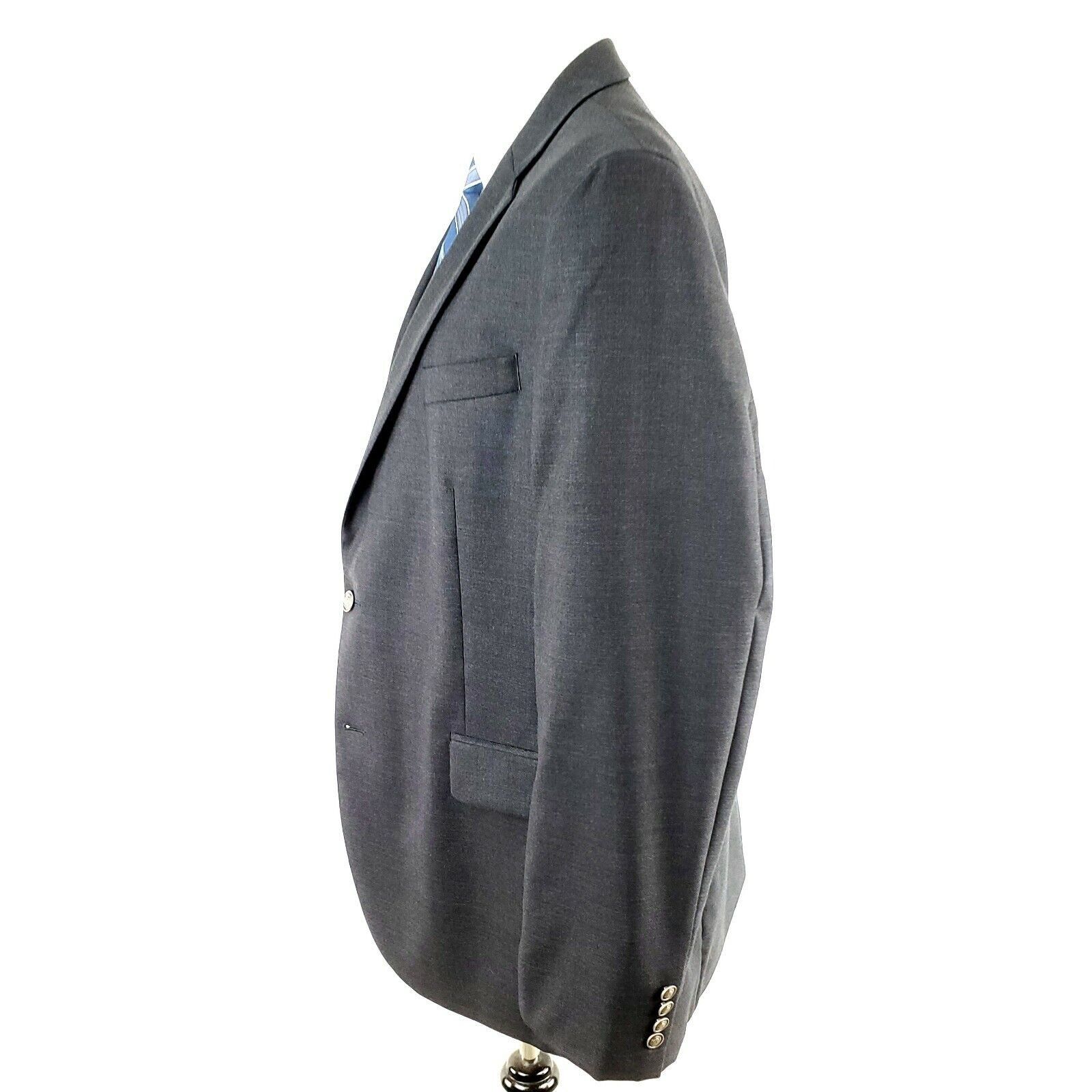 Stafford Stafford 44L 2 Silver Button Gray Wool Blazer Sport Coat Size 44L - 4 Thumbnail