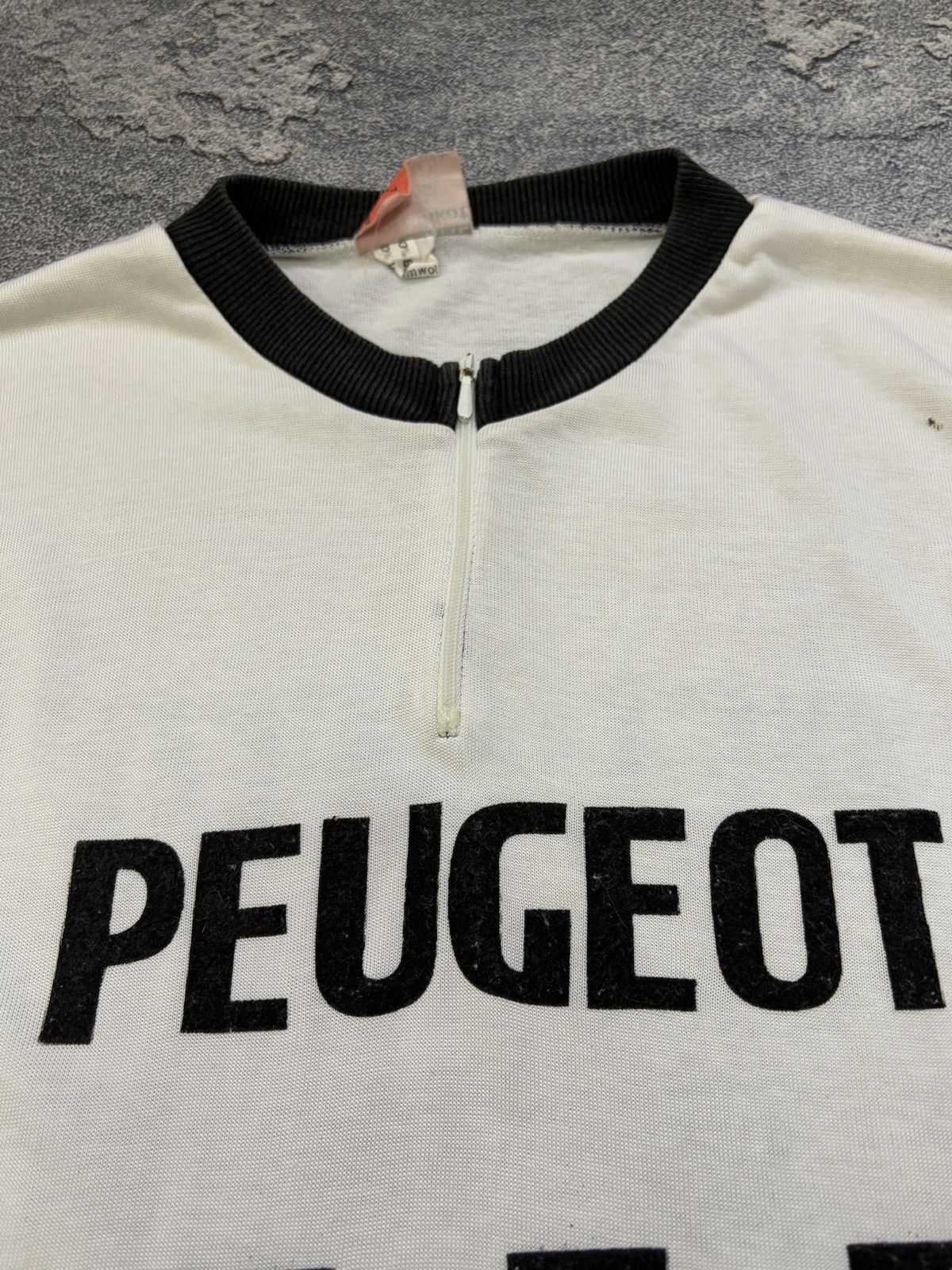 Vintage VTG 70s 80s Peugeot Sport Cycling Jersey Checkerboard L Size US L / EU 52-54 / 3 - 6 Thumbnail
