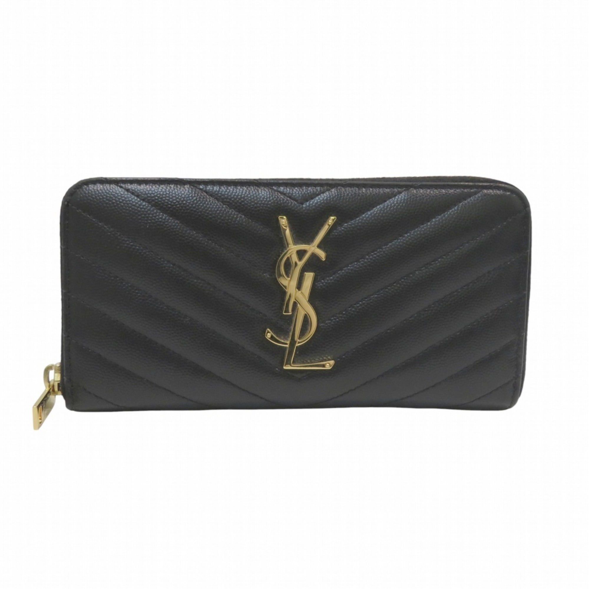 Yves Saint Laurent Yves Saint Laurent Monogram Leather Long Wallet with V-Stitching and Zip-Around Design (358094) - Free Shipping Size ONE SIZE - 1 Thumbnail