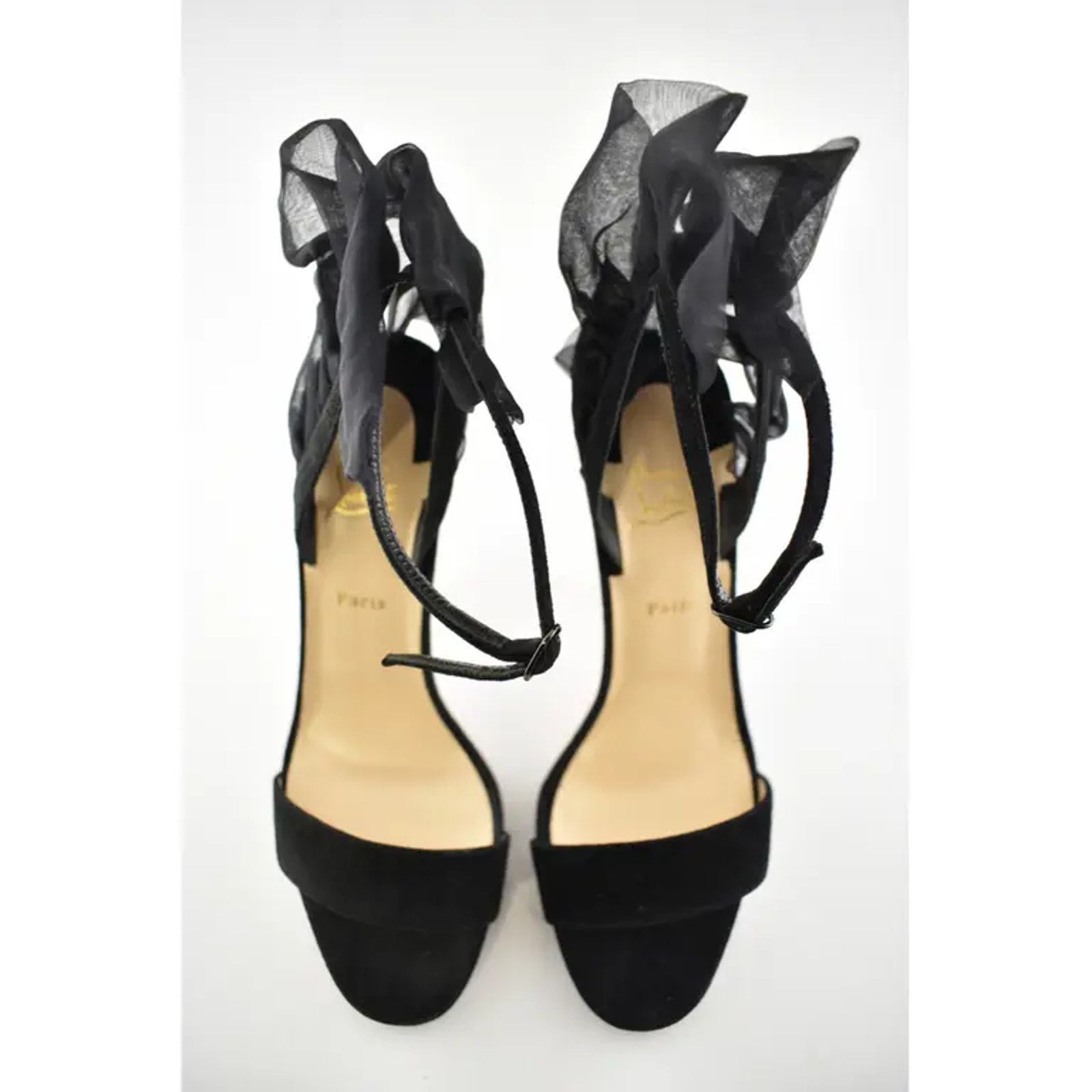 Christian Louboutin Jacqueline De 120 Black Suede Ankle Strap Cone Heel Pump 37 Size US 7 / IT 37 - 6 Thumbnail