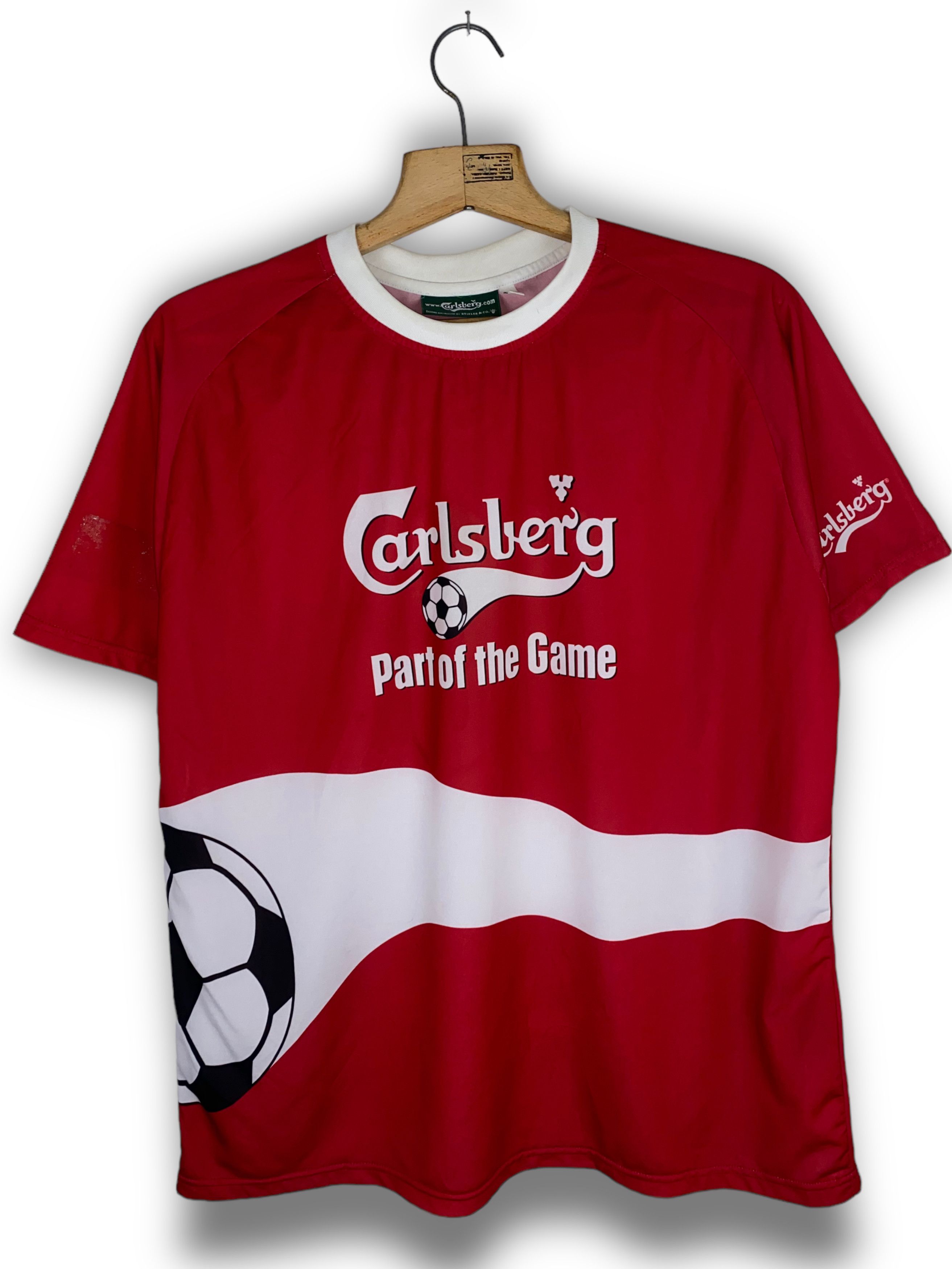Vintage 90s Vintage SUISSE Carlsberg Red Soccer Jersey M491 Size US XL / EU 56 / 4 - 1 Thumbnail