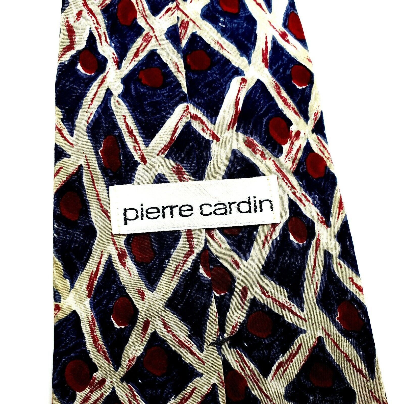 Pierre Cardin Pierre Cardin Silk Tie Blue Red Tan Geometric Wide Print Size ONE SIZE - 3 Thumbnail