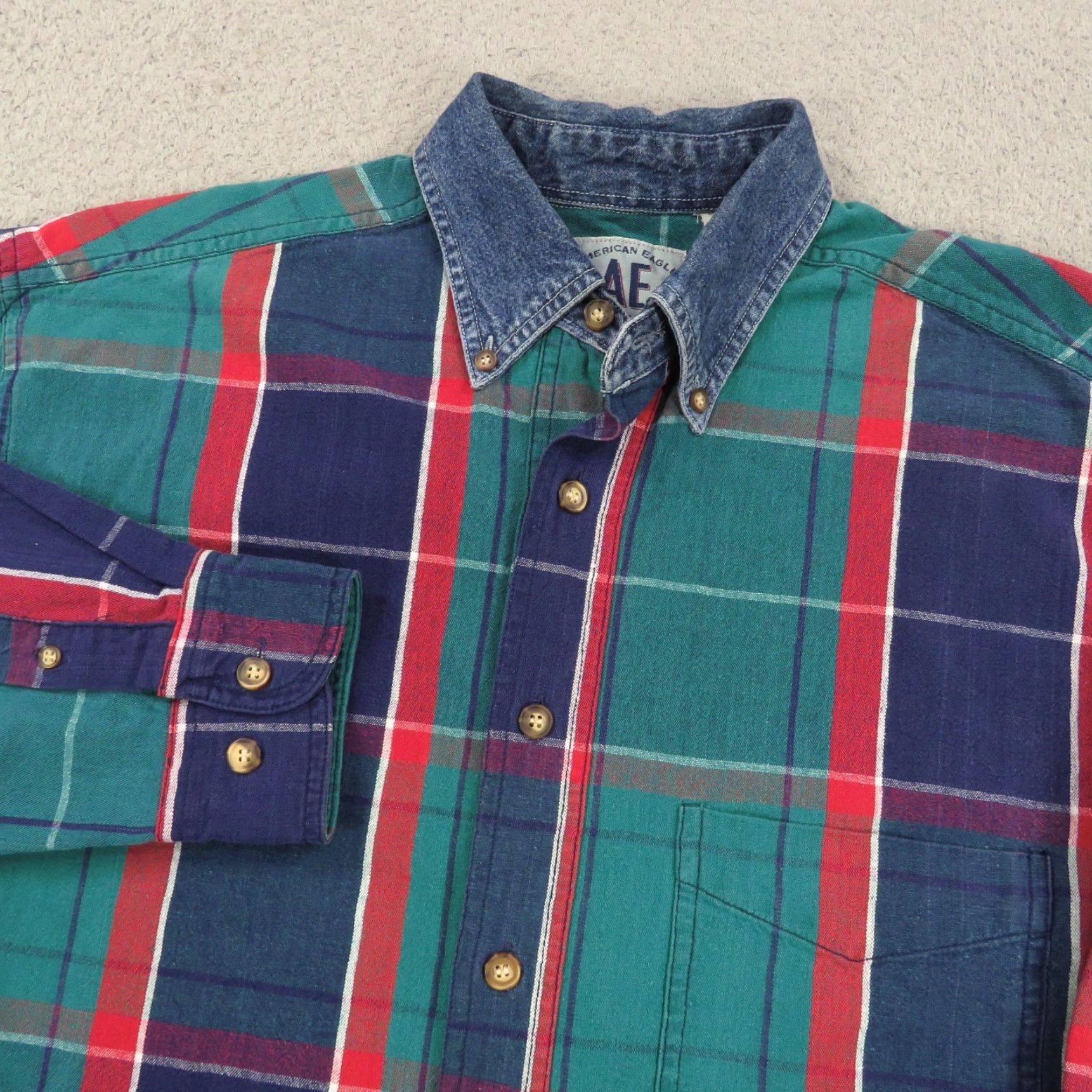 American Eagle Outfitters VTG American Eagle Shirt Men Small Oversized 90s Denim Plaid Canvas Button-Up AE Size US S / EU 44-46 / 1 - 2 Thumbnail