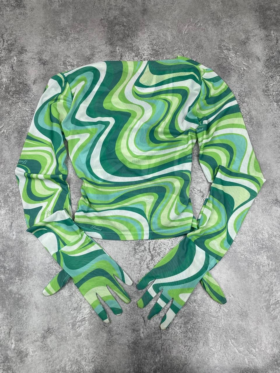 Jaded London Jaded London Women Mesh Crop Top Long Sleeve Green Print Size S / US 4 / IT 40 - 6 Thumbnail