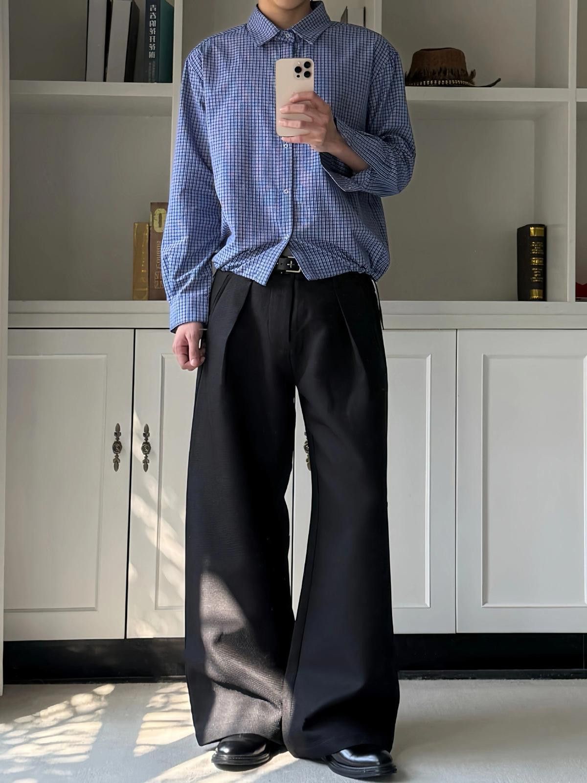 Vintage Blue Checkered Casual Shirt, Relaxed Fit Drawstring Hem Size US M / EU 48-50 / 2 - 2 Thumbnail
