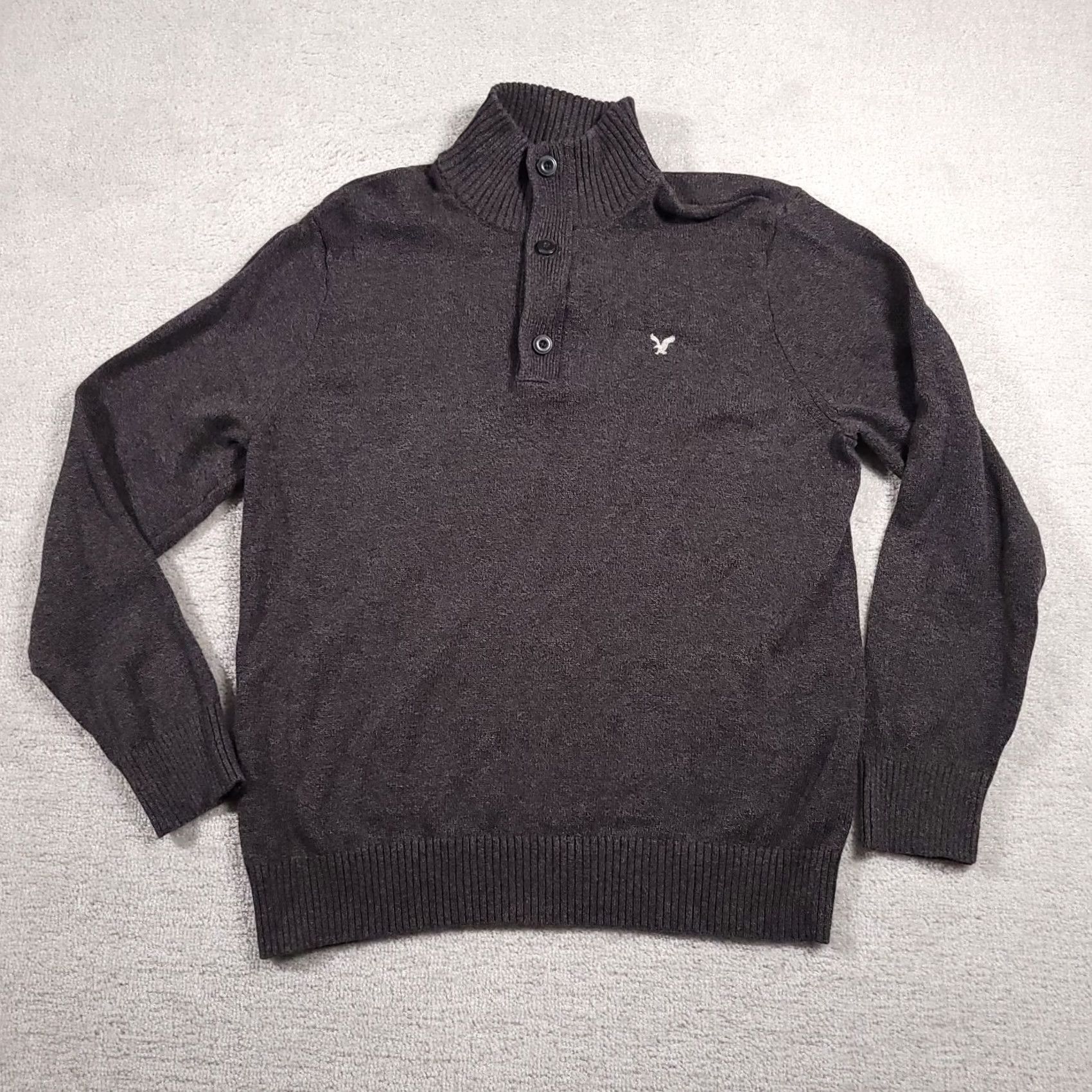 American Eagle Outfitters American Eagle 3-Button 1/4 Zip Sweater Men's XXL Grey Long Sleeve Knit Logo Shirt Size US XXL / EU 58 / 5 - 2 Thumbnail
