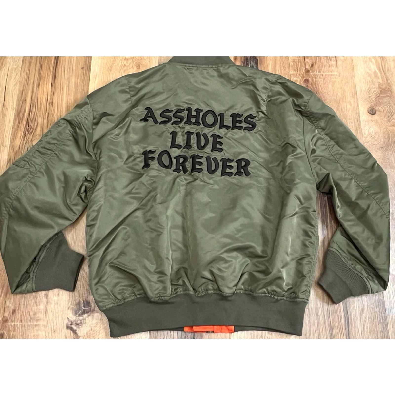 Olive EUC A**holes Live Forever Reversible Bomber Jacket Green/Orange Size M Size US M / EU 48-50 / 2 - 3 Thumbnail