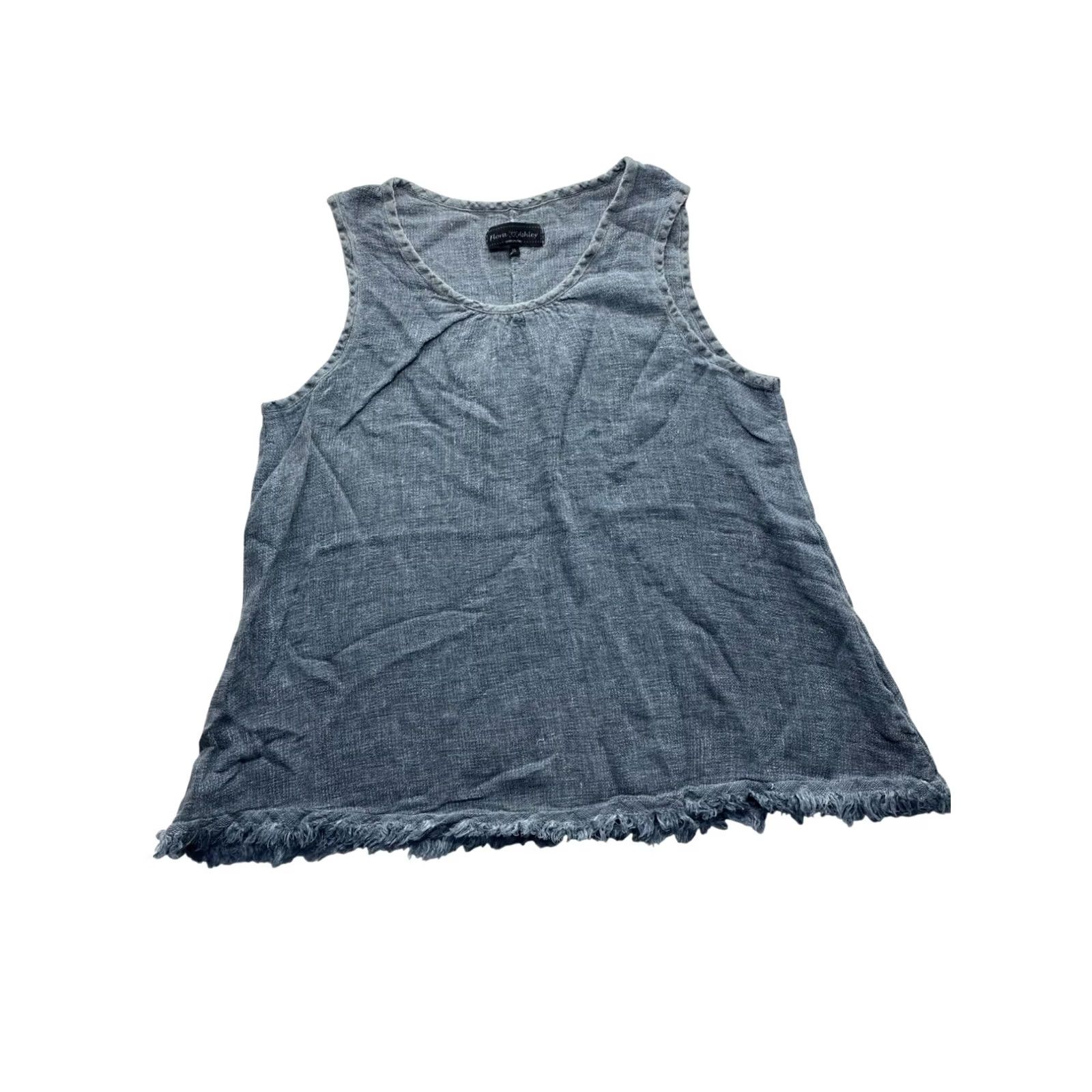 Vintage Flora Ashley Tank Womens XL Blue Linen-Cotton Frayed Hem Sleeveless Top Size XL / US 12-14 / IT 48-50 - 2 Thumbnail