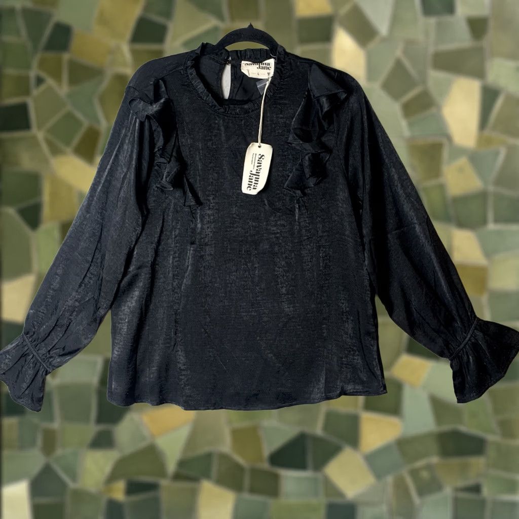 Vintage Savanna Jane Top Woman Large Black Ruffle Whimsigoth Goth Witchy Office Siren Size L / US 10 / IT 46 - 1 Thumbnail