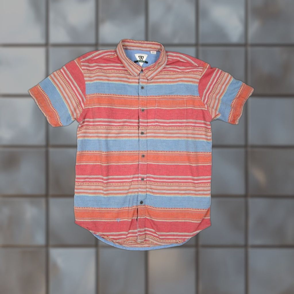 Vissla Vissla Mens Large Red Striped Short Sleeve Button Up Shirt Hawaiian Beach Cotton Size US L / EU 52-54 / 3 - 1 Thumbnail