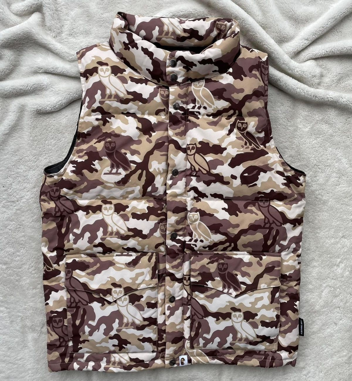 Bape x OVO Beige Woodland Camo Vest