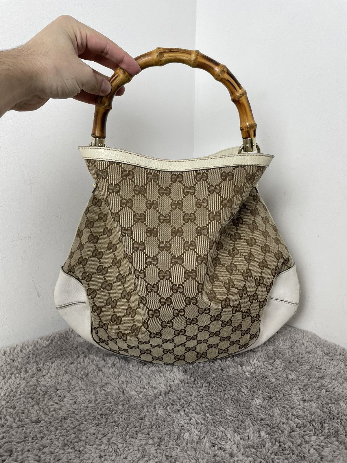Gucci Gucci Monogram Peggy Bamboo Top Handle Medium Shoulder Bag Size ONE SIZE - 1 Thumbnail