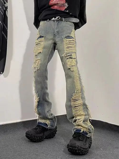 VIBE Retro distressed ripped micro-flare jeans Size US 32 / EU 48 - 4 Thumbnail