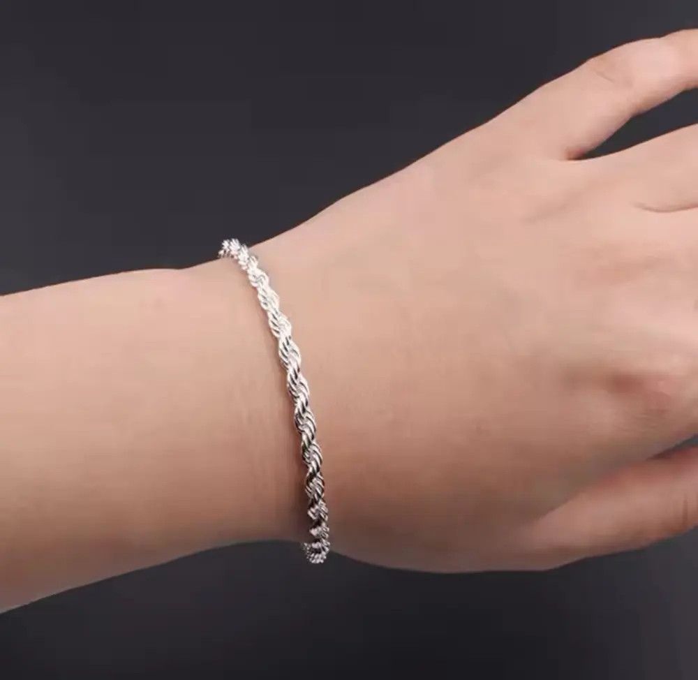 Jewelry 925 Sterling Silver 4MM Twisted Rope Bracelet Size ONE SIZE - 4 Thumbnail