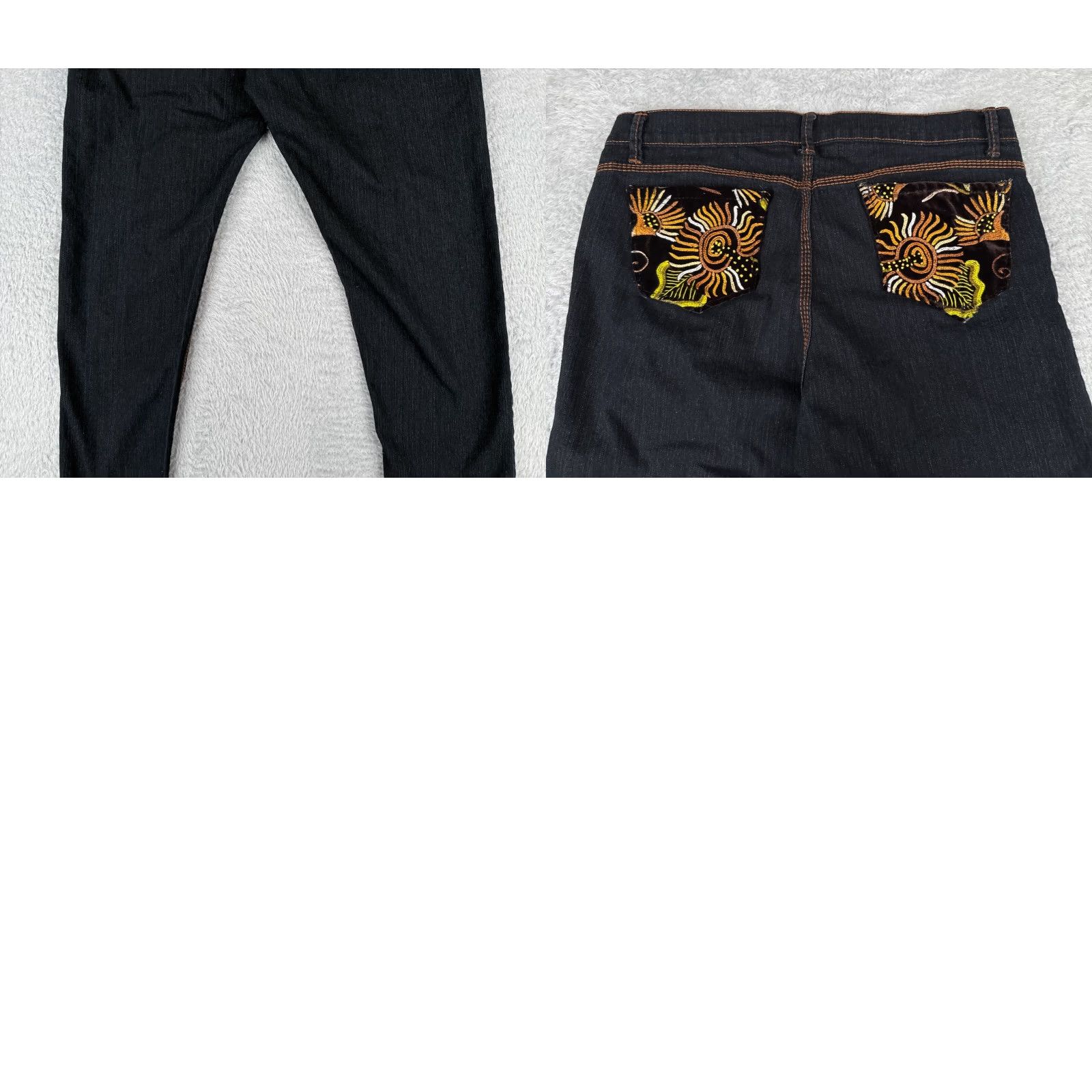 Denime VINTAGE Jeans Women 15 Black Denim Straight Leg Embrodiered Floral Mexico Duuba 32x28 Size 36" / US 14 / IT 50 - 10 Thumbnail
