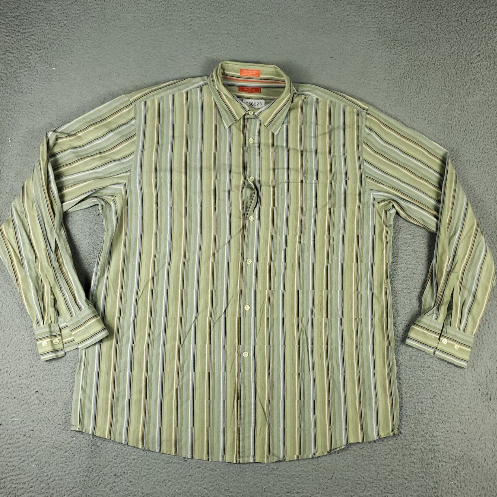 Faconnable Façonnable Green Striped Button-Up Shirt 2XLT Long Sleeve Casual Mens Size US XXL / EU 58 / 5 - 2 Thumbnail