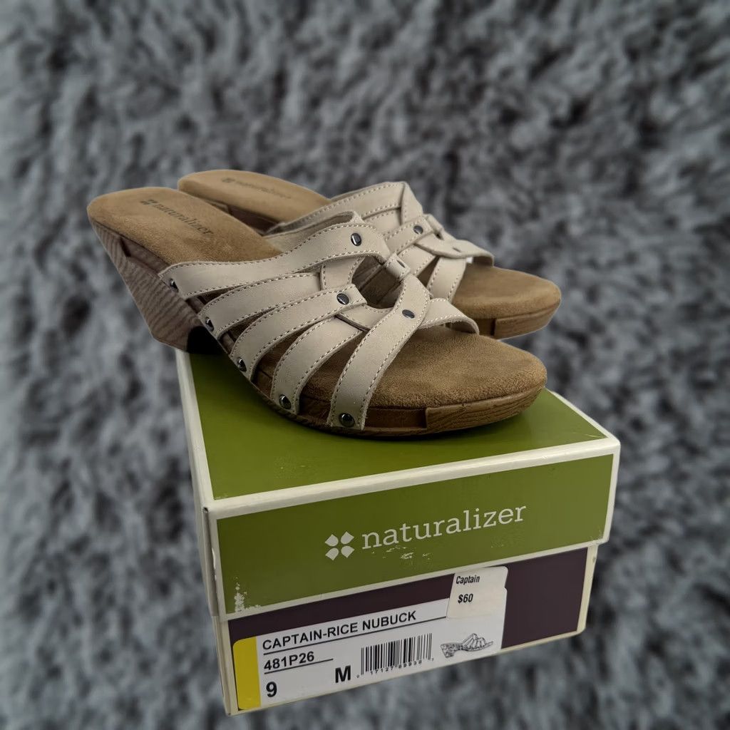 Naturalizer Naturalizer Captain-Rice Nubuck Sandals Womens Size 9M Tan Beige Wedge Comfort Slips On Strappy Size US 9 / IT 39 - 1 Thumbnail