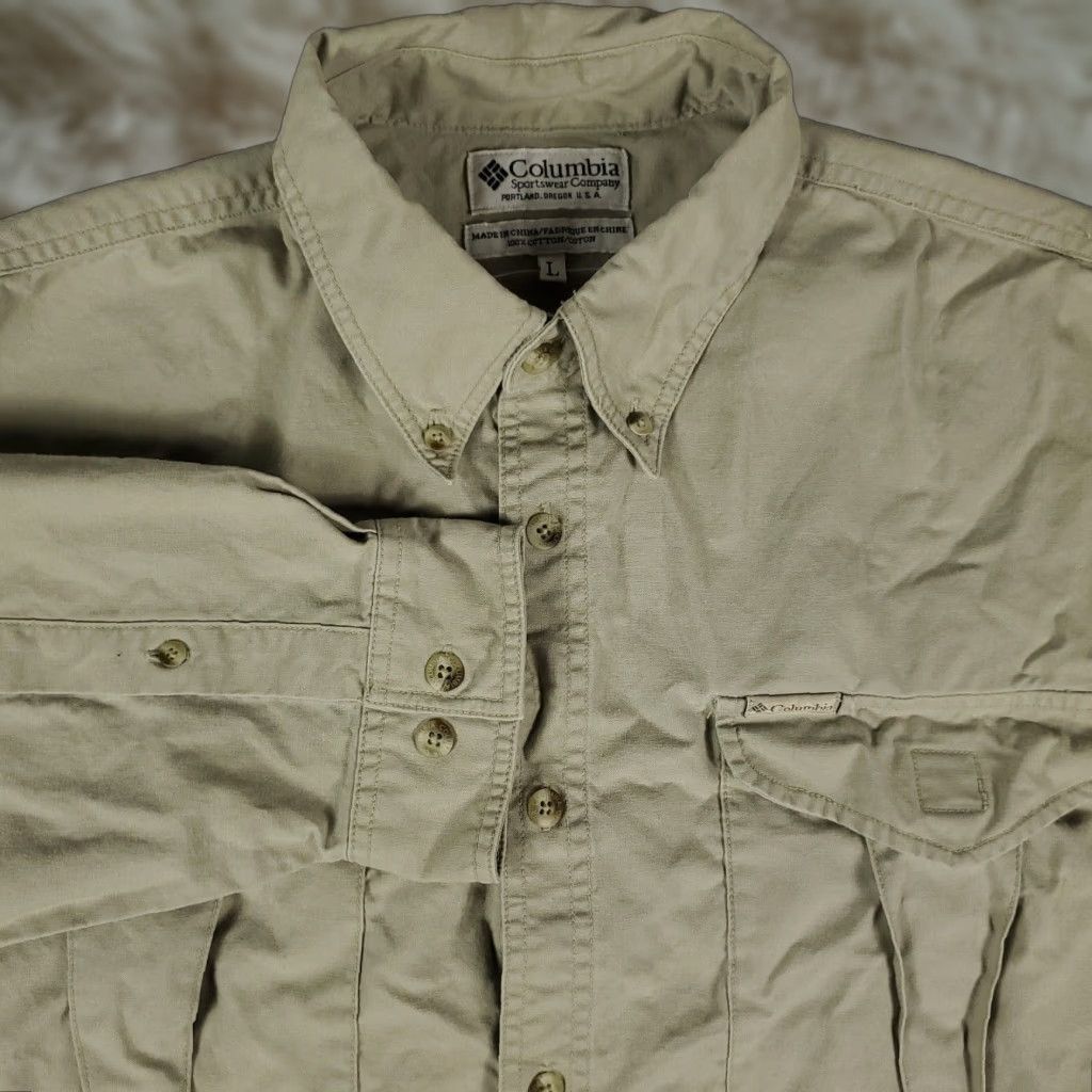 Vintage Columbia Shirt Mens Large Beige Cotton Button-Up Long Sleeve Casual Business Wearable Size US L / EU 52-54 / 3 - 1 Thumbnail
