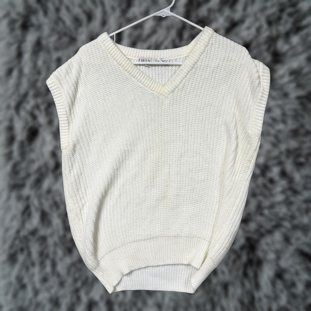Vintage VINTAGE HJA Collection Sweater Vest Womens 38 Cream Chunky Knit V-Neck 80s 90s Size XS / US 0-2 / IT 36-38 - 1 Thumbnail