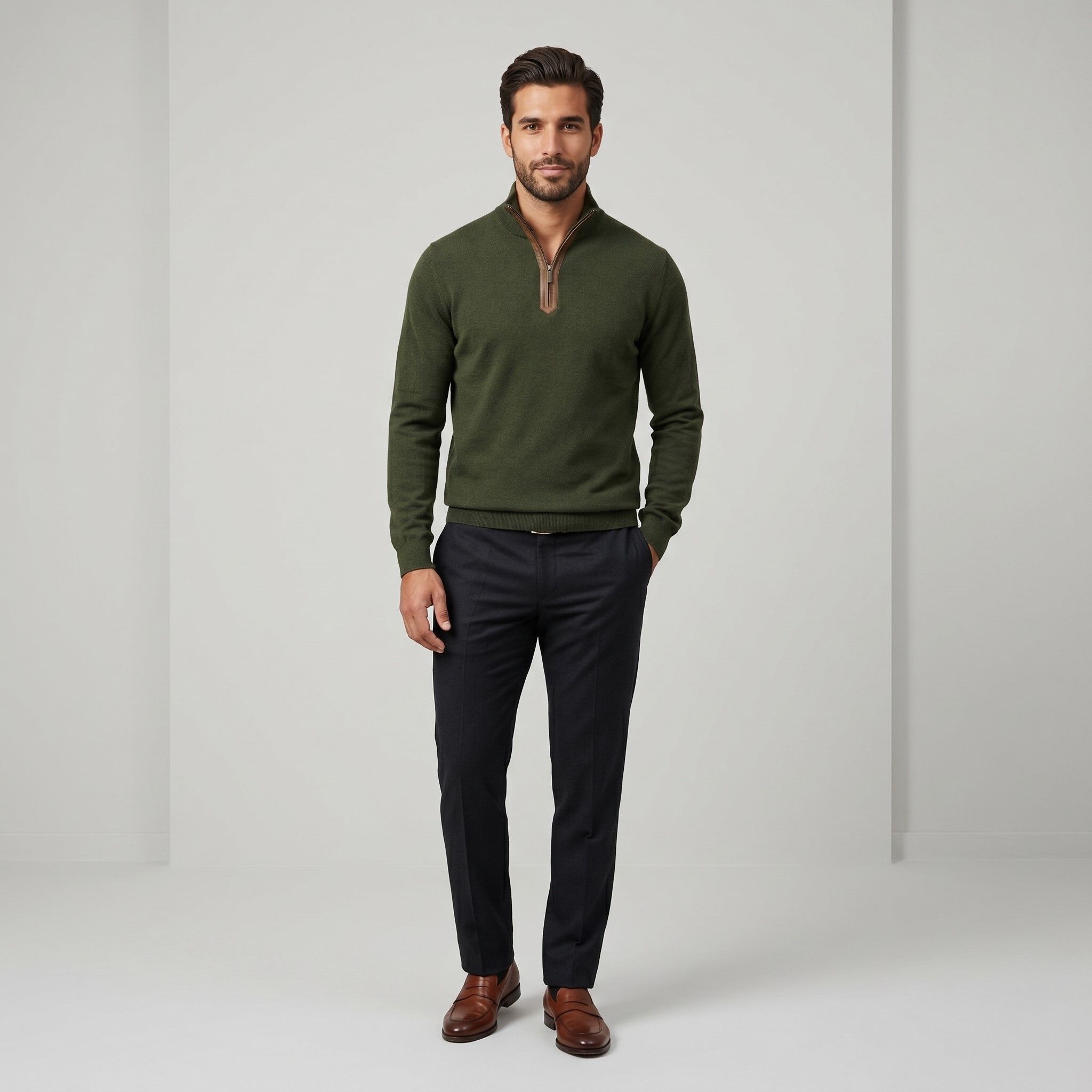 Massimo Dutti Massimo Dutti Men L (M) Jumper Green Cotton 9573 Size US L / EU 52-54 / 3 - 1 Thumbnail