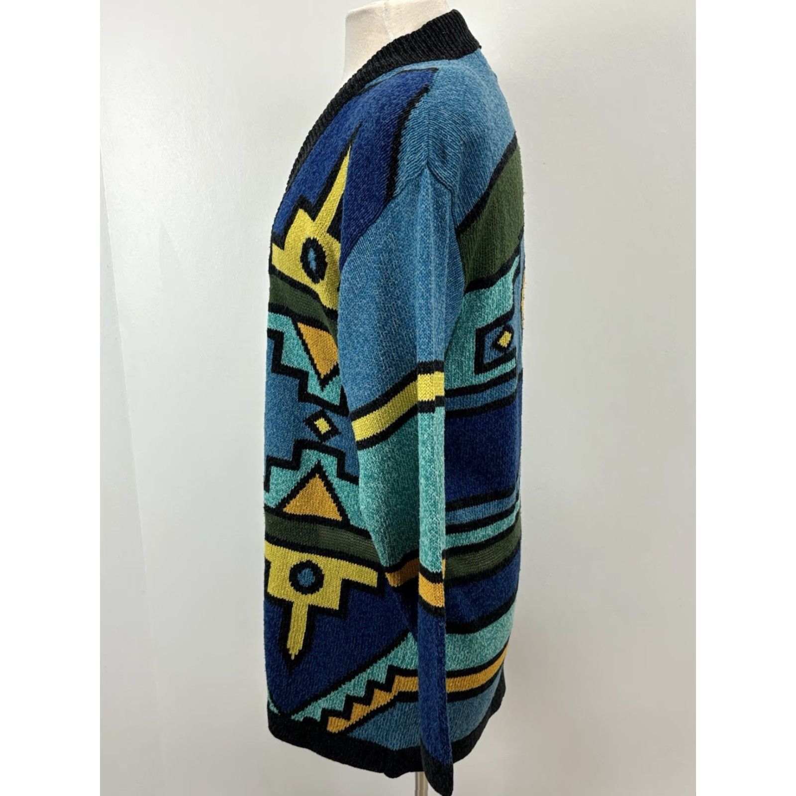 Vintage Vtg August Silk Cardigan Sweater Sz Small Aztec Boho Midlength Open Front 90s Size S / US 4 / IT 40 - 2 Thumbnail