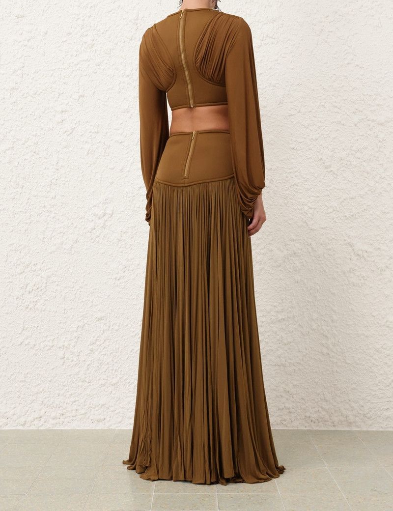 Zimmermann oc11z0226 Illuminate Batwing Bodice Crop Top in Khaki Size L / US 10 / IT 46 - 6 Thumbnail