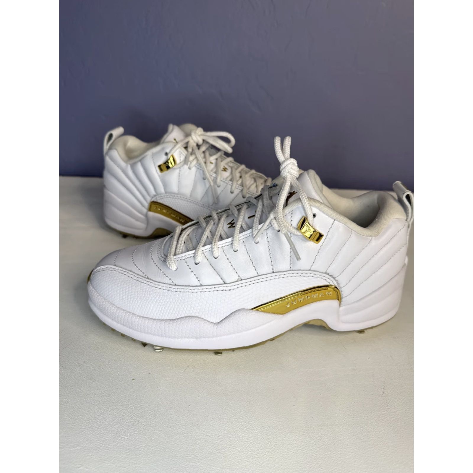 Jordan Brand Nike Air Jordan 12 Golf Low MASTERS EDITION White Gold Men’s Sz 6 XII Size US 8 / EU 41 - 2 Thumbnail