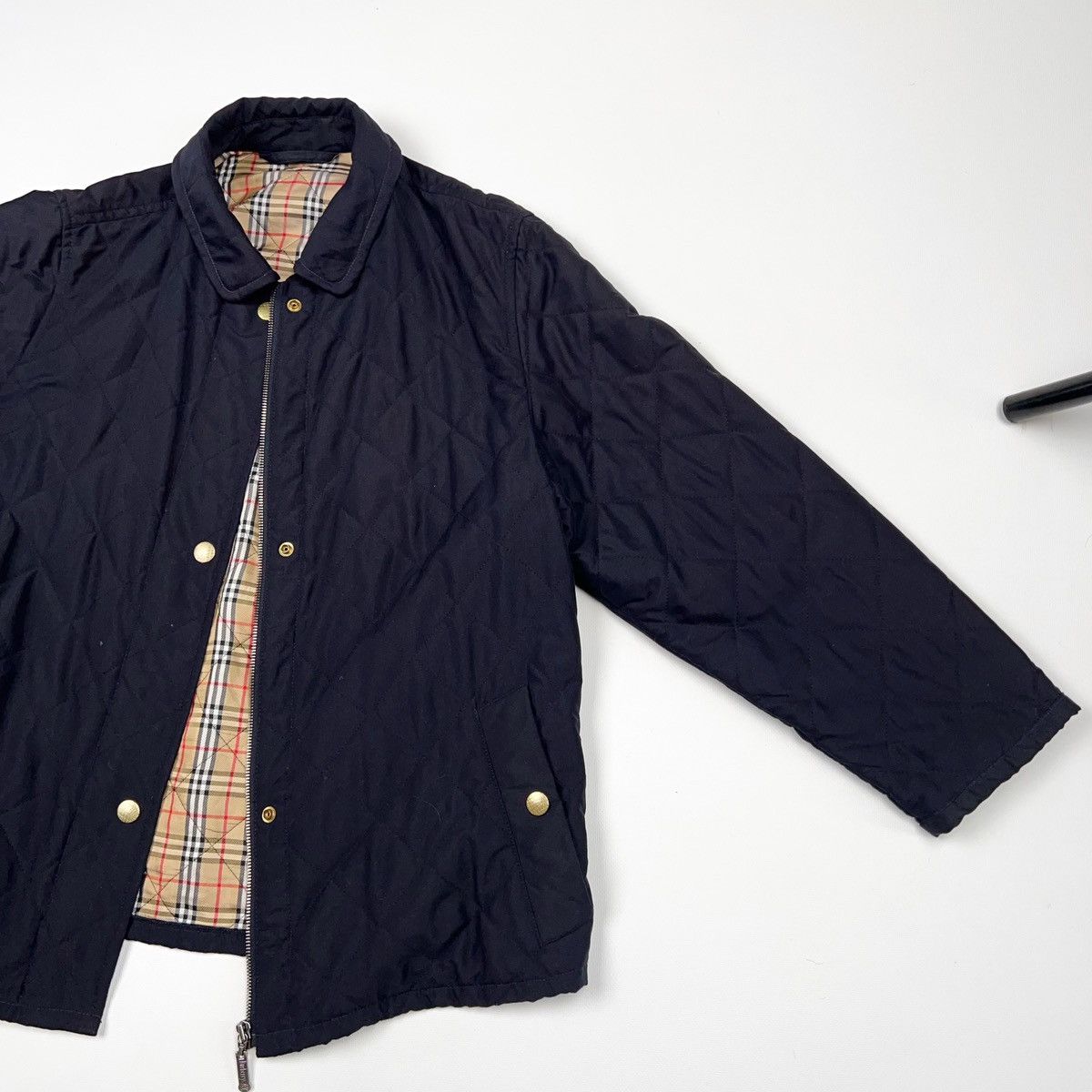 Burberry London Vintage Navy Nova Check Plaid Quilted Jacket