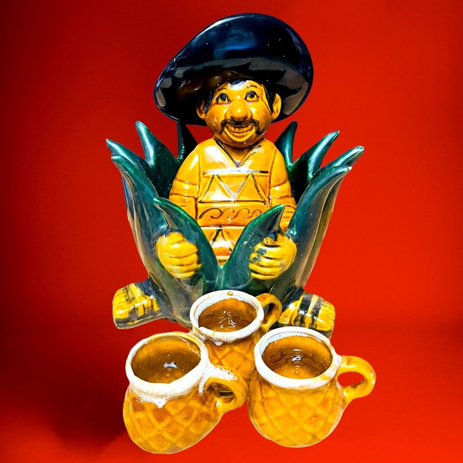 non Vintage Handmade Mexican Man In Bushes Tequila Decanter Cup Size ONE SIZE - 1 Thumbnail