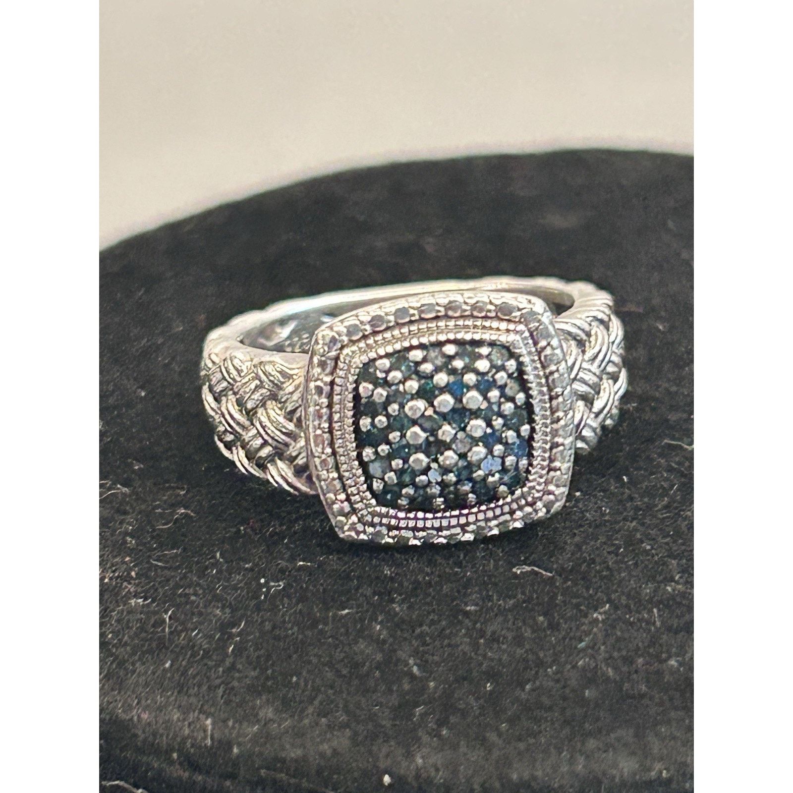Other Sterling Silver Blue Diamond Cluster Ring Size 7 Designer JS Size ONE SIZE - 1 Thumbnail