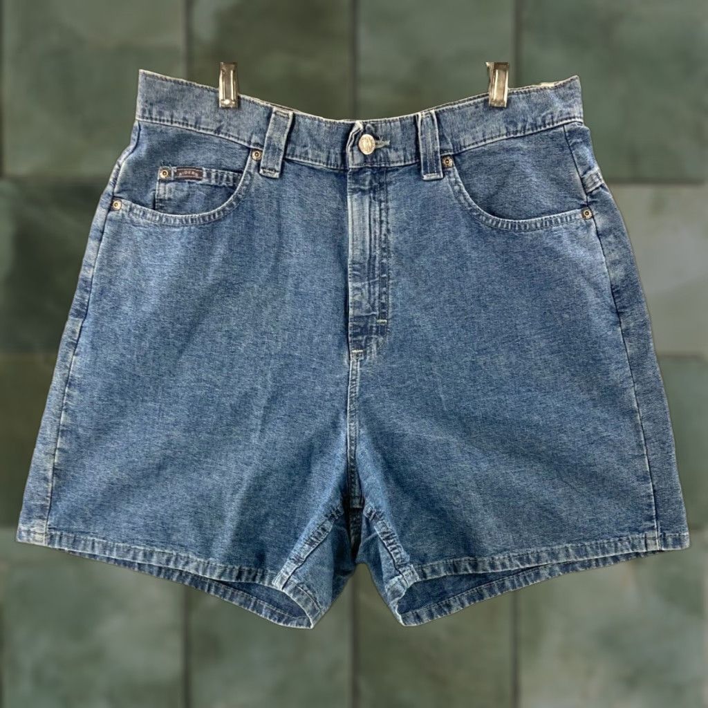 Vintage Riders Vintage 90s Blue Denim Jeans Shorts - 14 Girls, High Rise, 5-Pocket, 100% Cotton, Mom Style, Blue, Pants, Jeans, 90s Theme, Womens Size 36" / US 14 / IT 50 - 1 Thumbnail