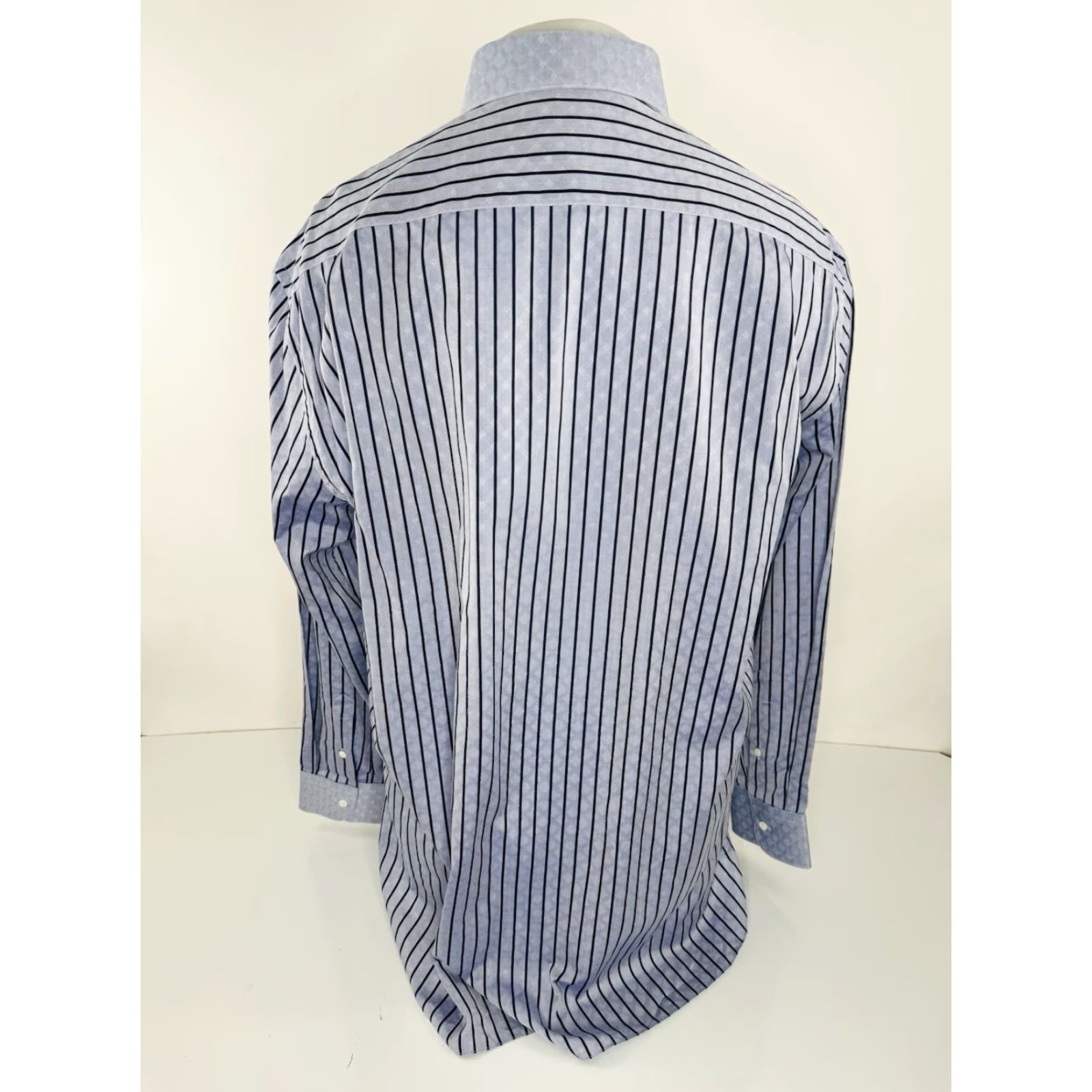 Stefano Ricci STEFANO RICCI Dress Shirt Striped Cuff Collar Mens 17 43 Blue/Black Long Sleeve Shirt Size US XL / EU 56 / 4 - 3 Thumbnail
