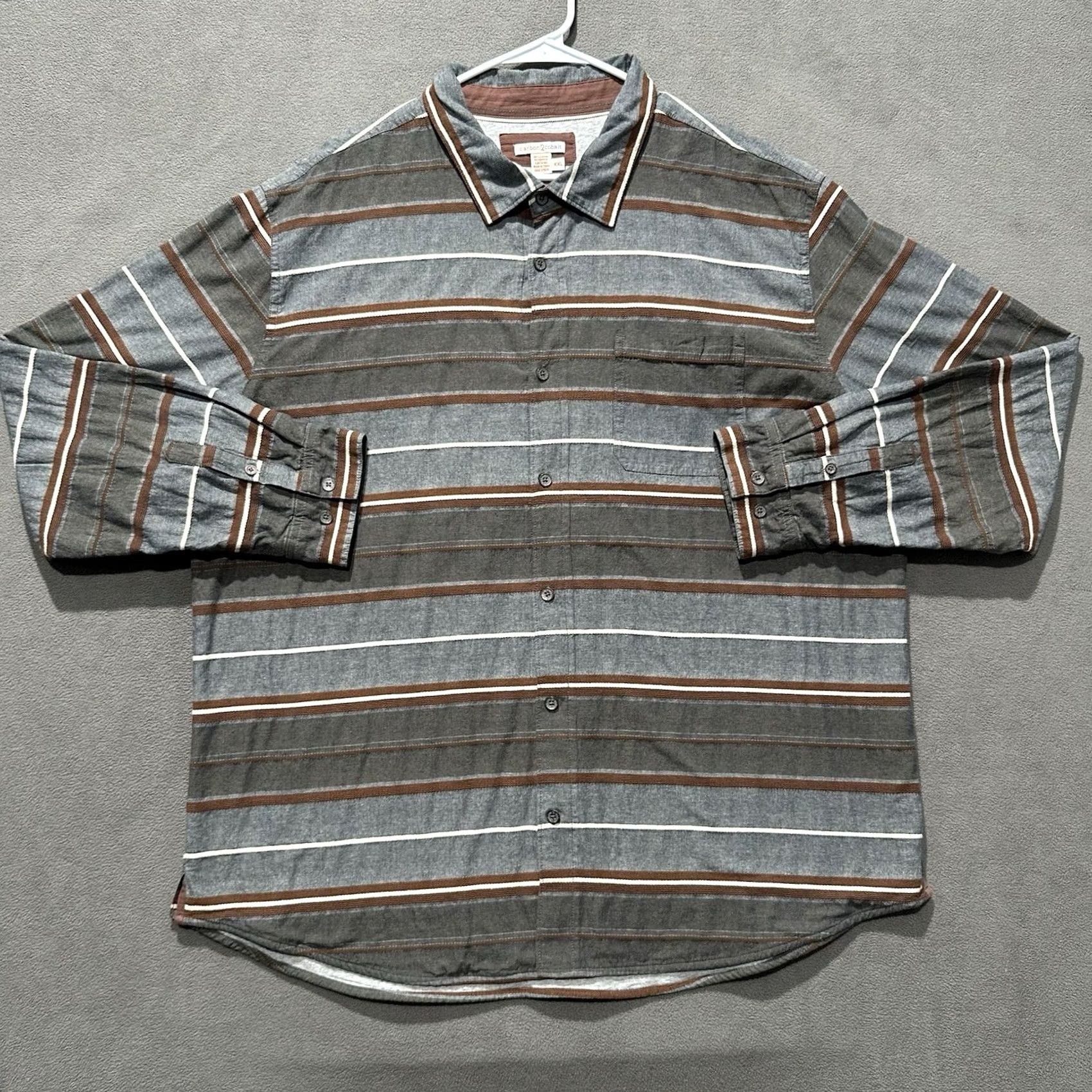Carbon2Cobalt Carbon2cobalt Shirt Mens 2XL Gray Striped Jersey Button Up Metal Thick Lined Casual Outdoor Classic Size US XXL / EU 58 / 5 - 2 Thumbnail